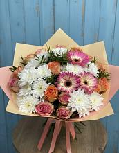 Букет цветов из:  Розы, Герберы и Хризантемы в Пятовском