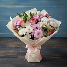 Букет цветов из:  Хризантемы, Альстромерии и Розы в Пятовском