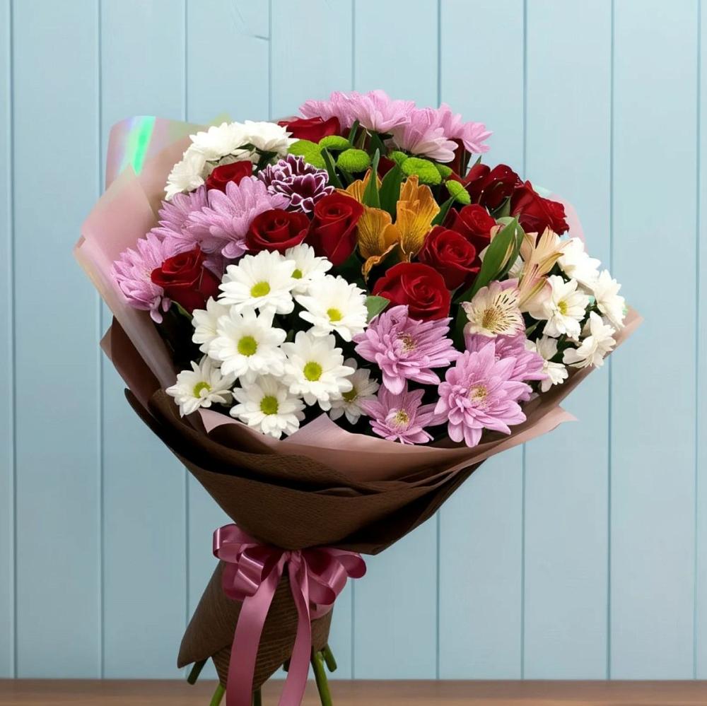 Букет цветов из: Розы, Хризантемы и Альстромерии в Пятовском