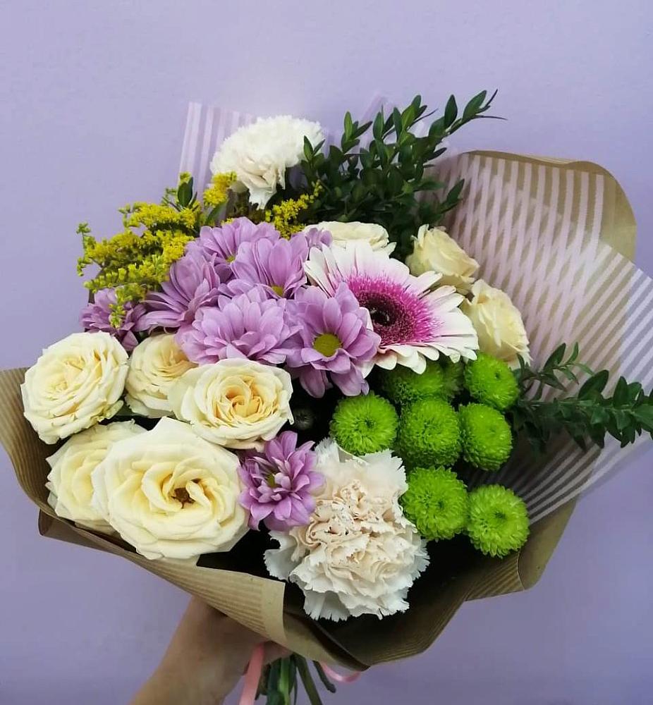 Букет цветов из: Хризантемы, Розы, Гвоздики и Герберы в Пятовском