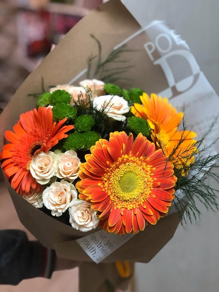 Букет цветов из: Герберы, Хризантемы и Розы в Пятовском